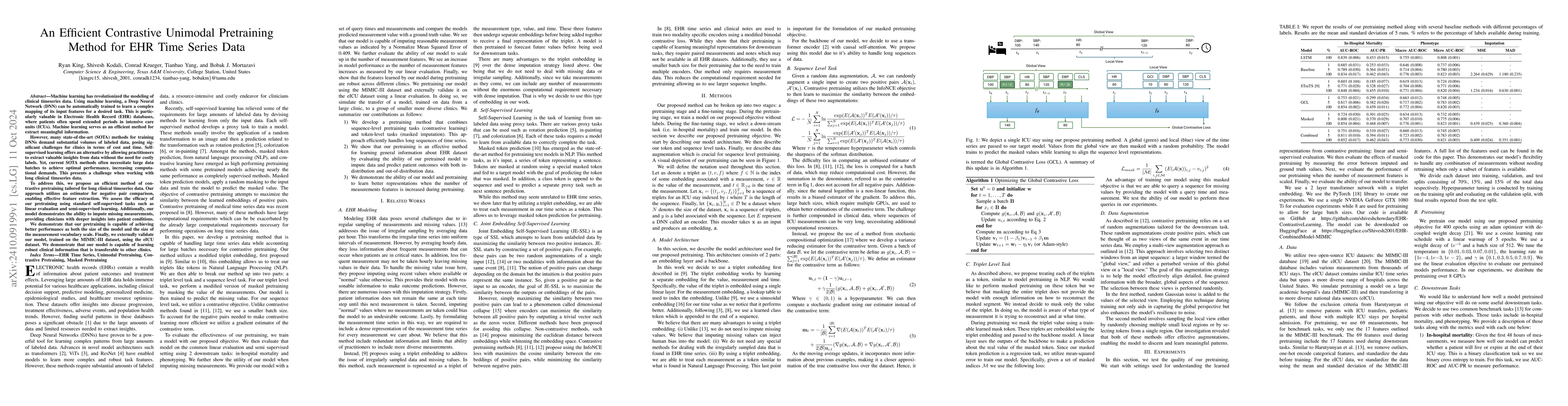 Thumbnail for An Efficient Contrastive Unimodal Pretraining Method for EHR Time Series
  Data