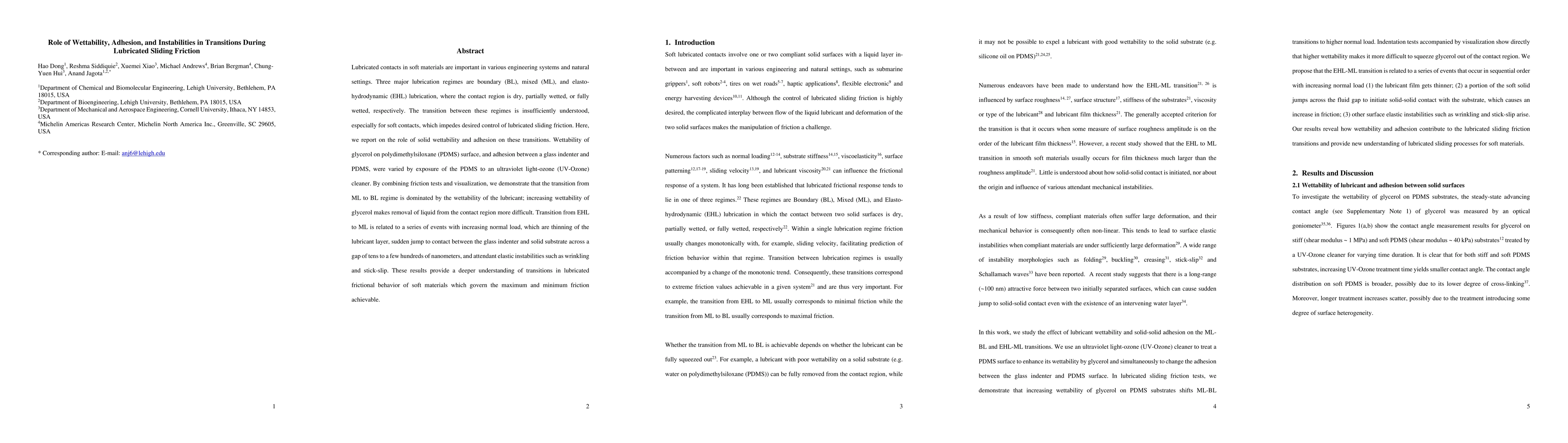 Thumbnail for Role of Wettability, Adhesion, and Instabilities in Transitions During
  Lubricated Sliding Friction