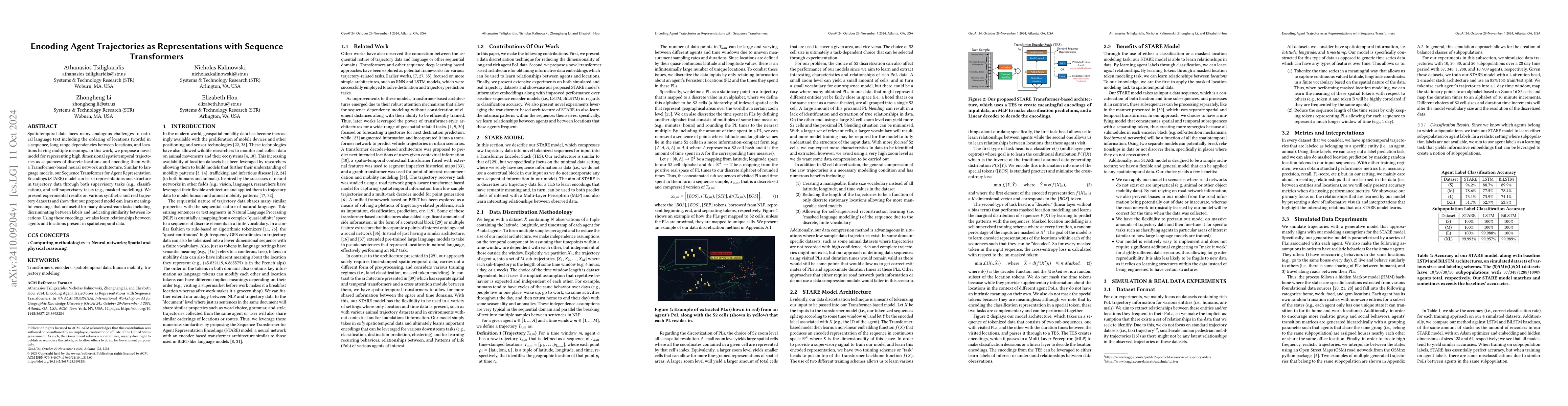 Thumbnail for Encoding Agent Trajectories as Representations with Sequence
  Transformers
