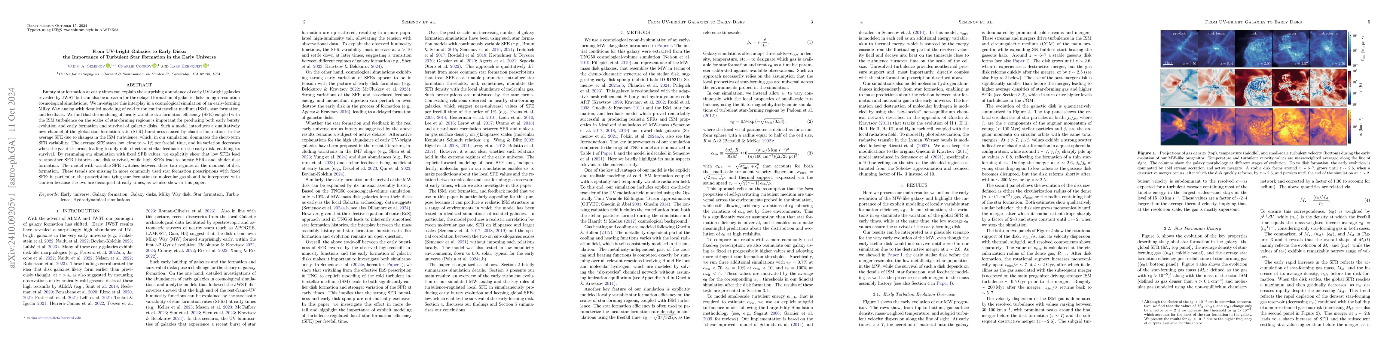Thumbnail for From UV-bright Galaxies to Early Disks: the Importance of Turbulent Star
  Formation in the Early Universe