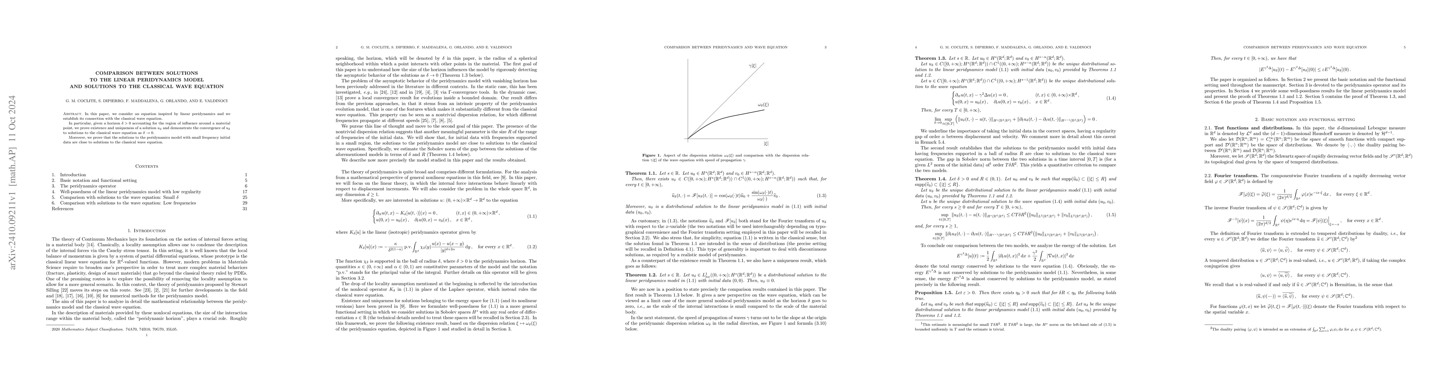 Thumbnail for Comparison between solutions to the linear peridynamics model and
  solutions to the classical wave equation