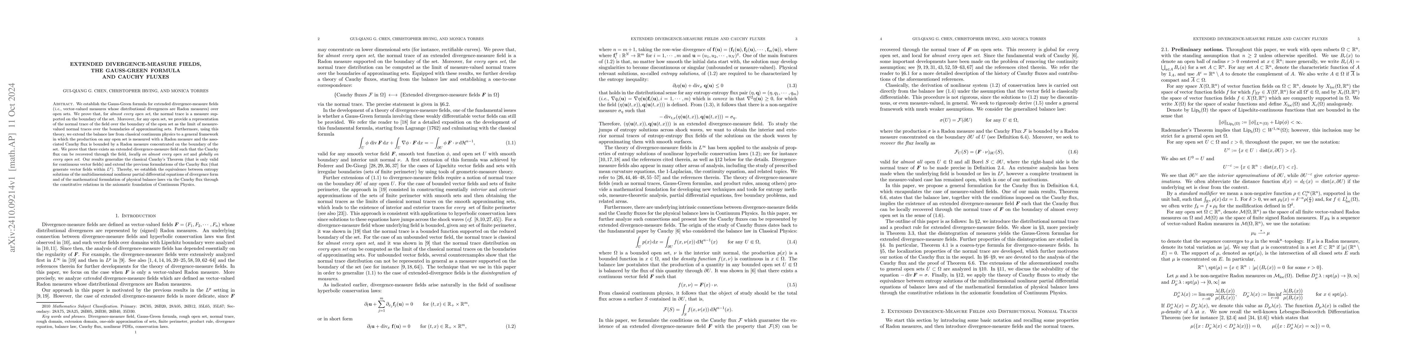 Thumbnail for Extended Divergence-Measure Fields, the Gauss-Green Formula, and Cauchy
  Fluxes