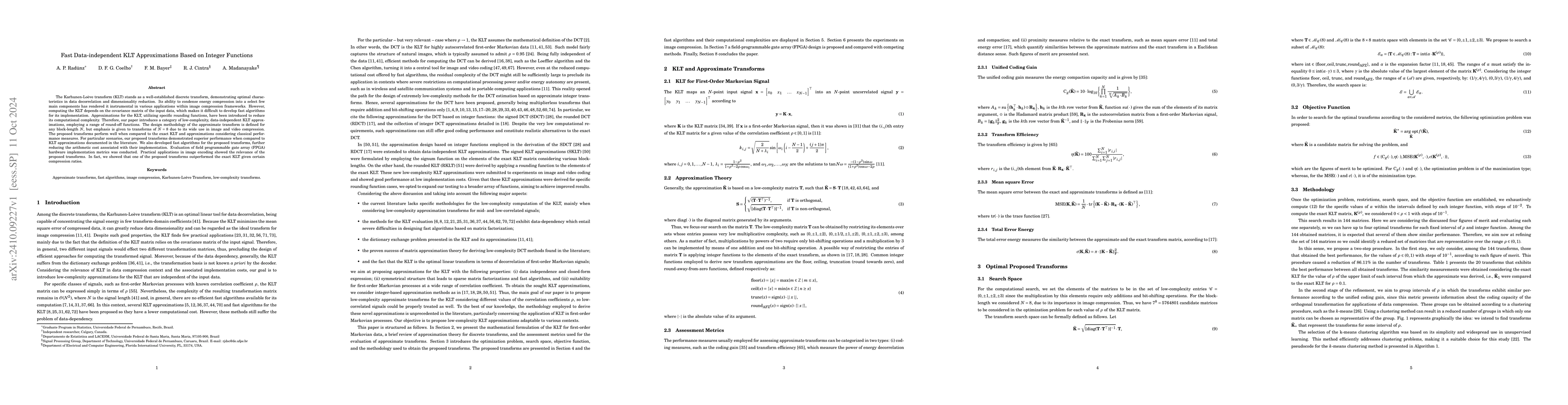 Thumbnail for Fast Data-independent KLT Approximations Based on Integer Functions