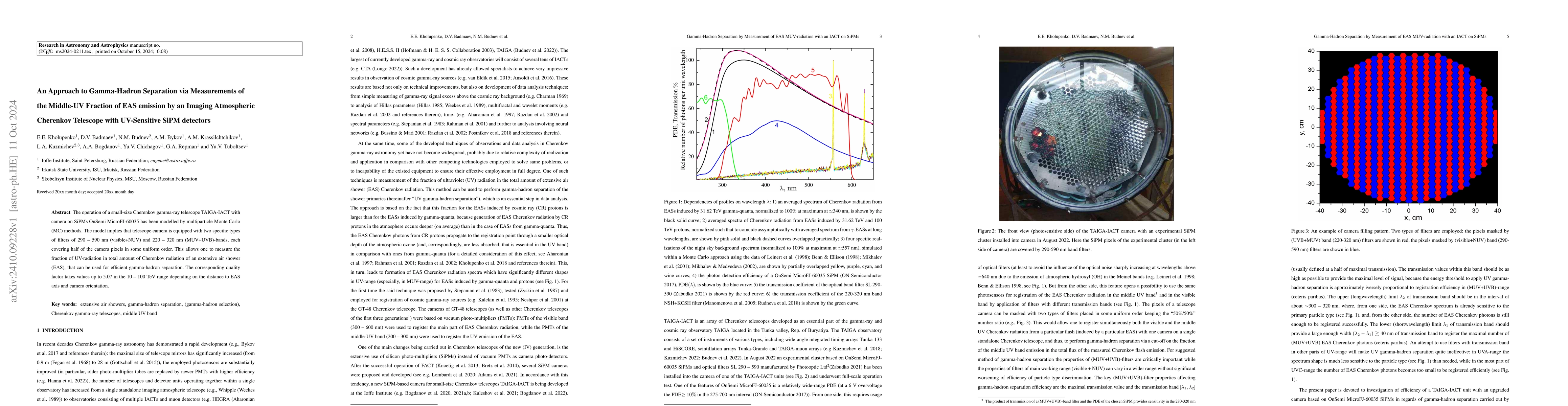 Thumbnail for An Approach to Gamma-Hadron Separation via Measurements of the Middle-UV
  Fraction of EAS emission by an Imaging Atmospheric Cherenkov Telescope with
  UV-Sensitive SiPM detectors