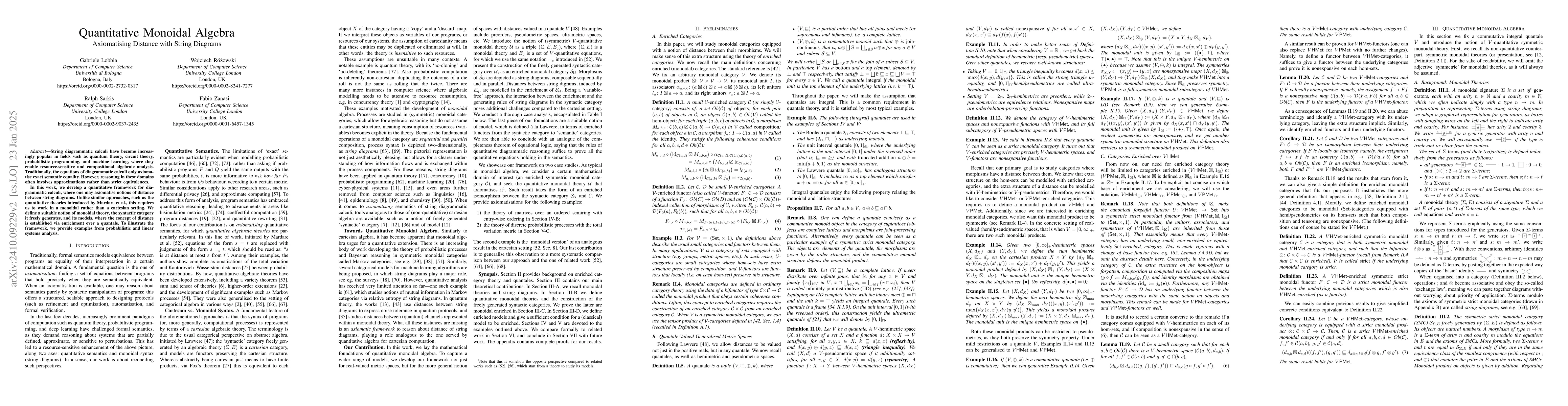 Thumbnail for Quantitative Monoidal Algebra: Axiomatising Distance with String
  Diagrams
