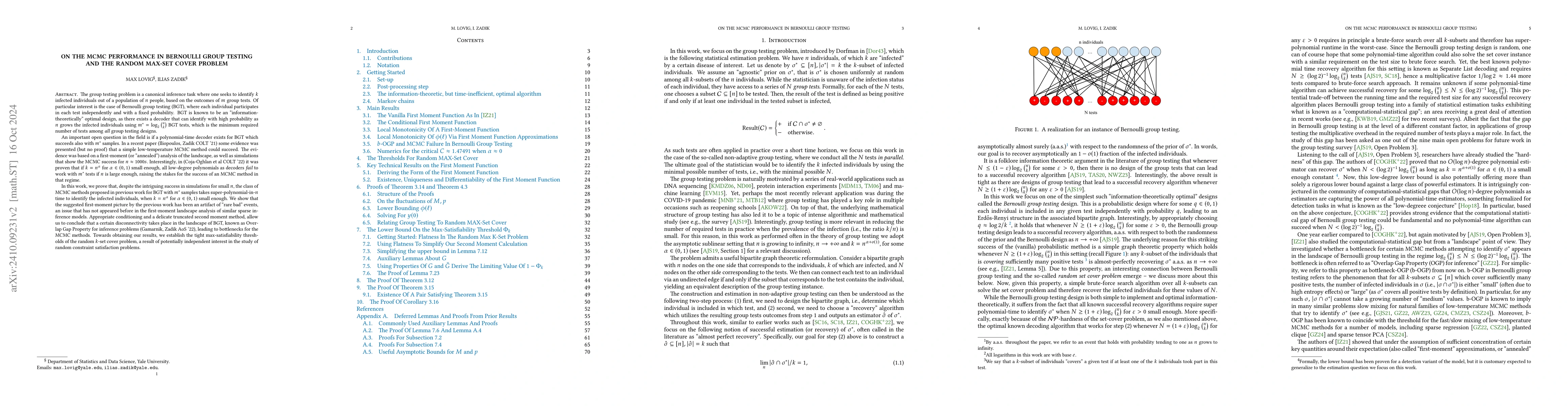 Thumbnail for On The MCMC Performance In Bernoulli Group Testing And The Random Max
  Set-Cover Problem