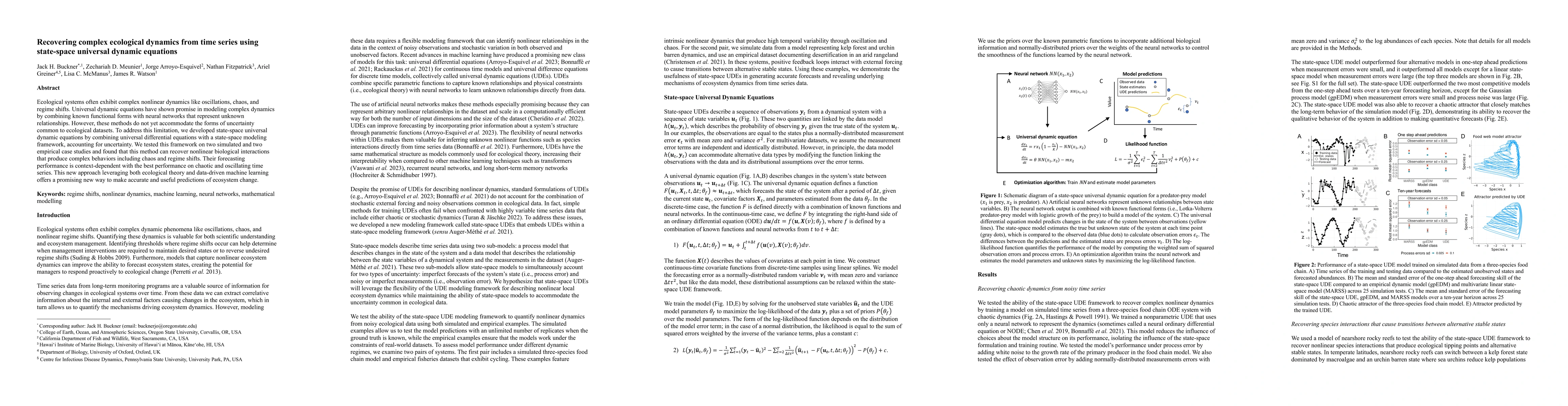 Thumbnail for Recovering complex ecological dynamics from time series using
  state-space universal dynamic equations
