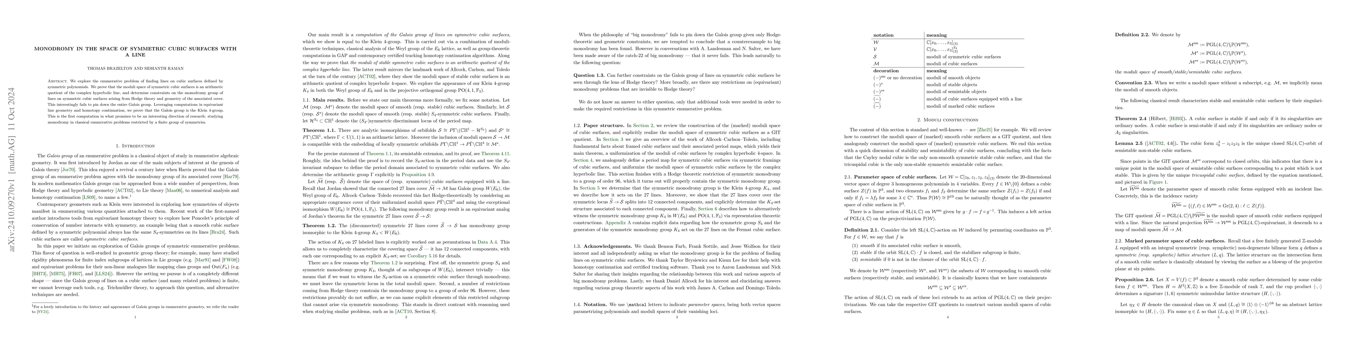Thumbnail for Monodromy in the space of symmetric cubic surfaces with a line
