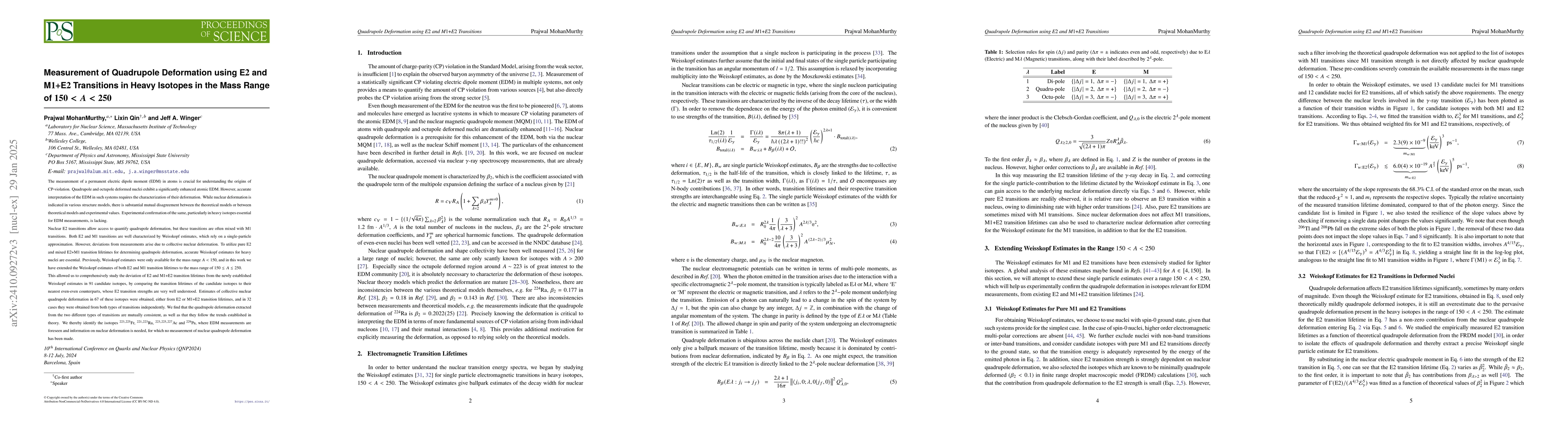 Thumbnail for Measurement of Quadrupole Deformation using E$2$ and M$1+$E$2$
  Transitions in Heavy Isotopes in the Mass Range of $150<A<250$