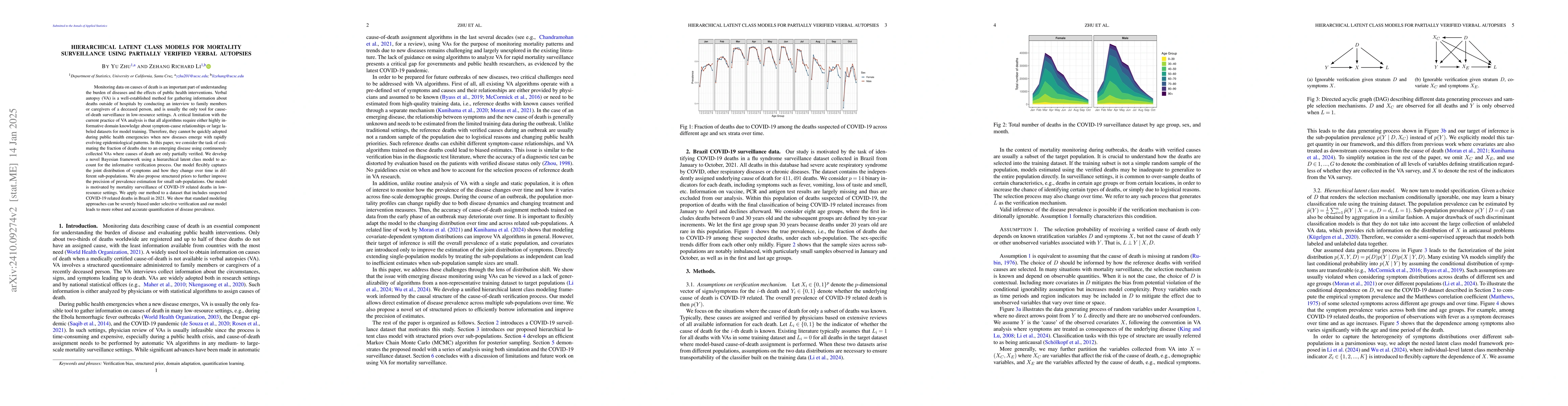 Thumbnail for Hierarchical Latent Class Models for Mortality Surveillance Using
  Partially Verified Verbal Autopsies
