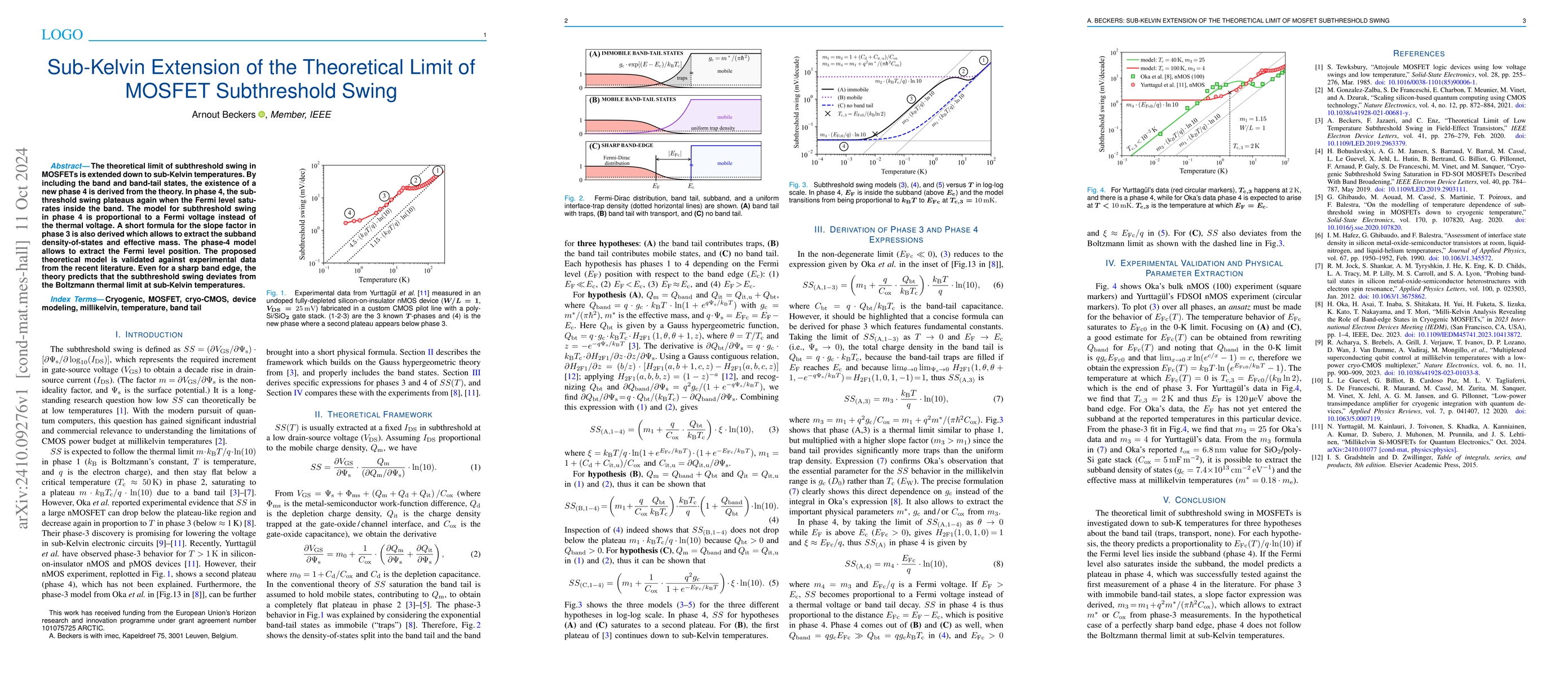 Thumbnail for Sub-Kelvin Extension of the Theoretical Limit of MOSFET Subthreshold
  Swing