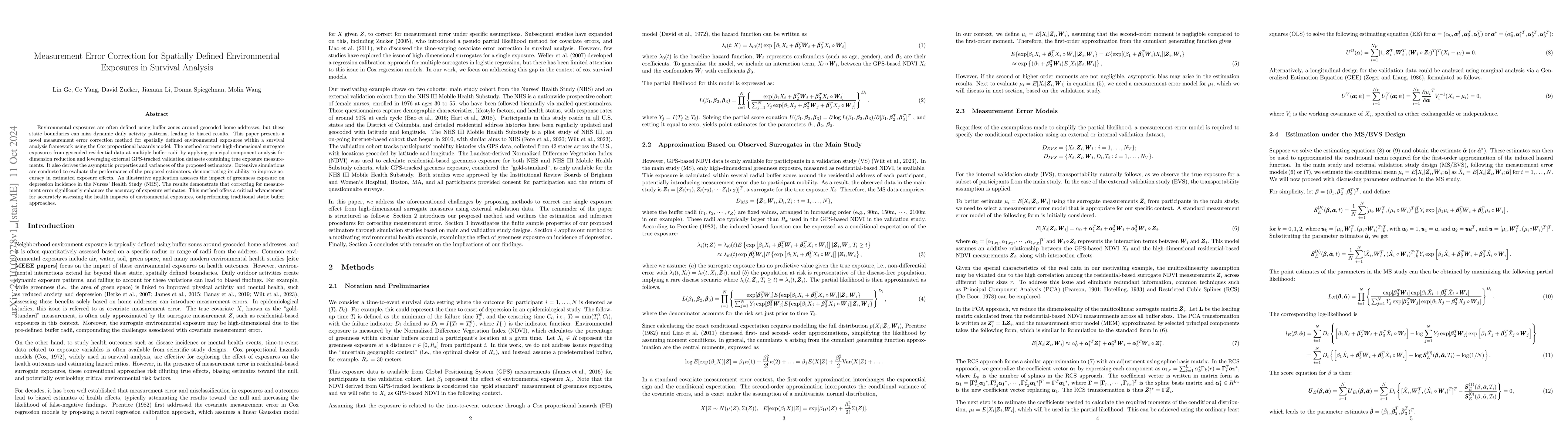 Thumbnail for Measurement Error Correction for Spatially Defined Environmental
  Exposures in Survival Analysis
