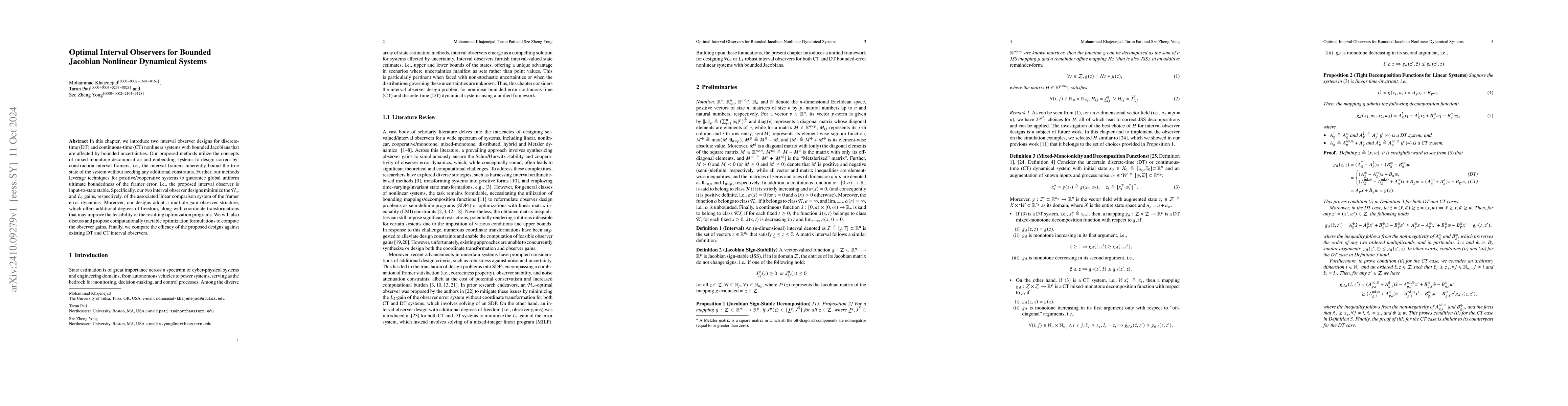 Thumbnail for Optimal Interval Observers for Bounded Jacobian Nonlinear Dynamical
  Systems
