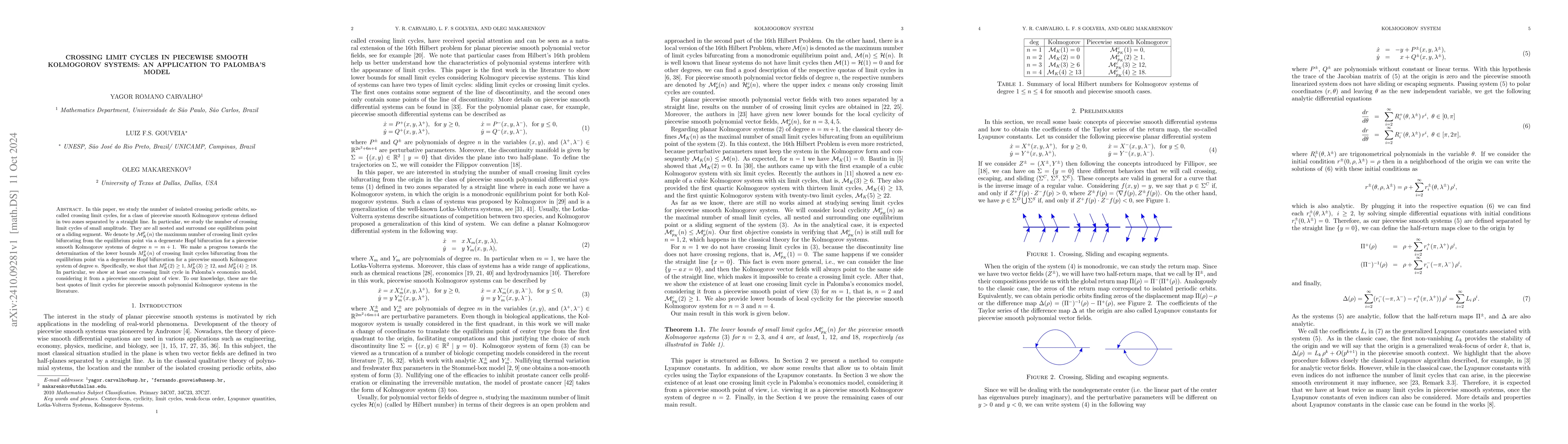 Thumbnail for Crossing limit cycles in piecewise smooth Kolmogorov systems: an
  application to Palomba's model