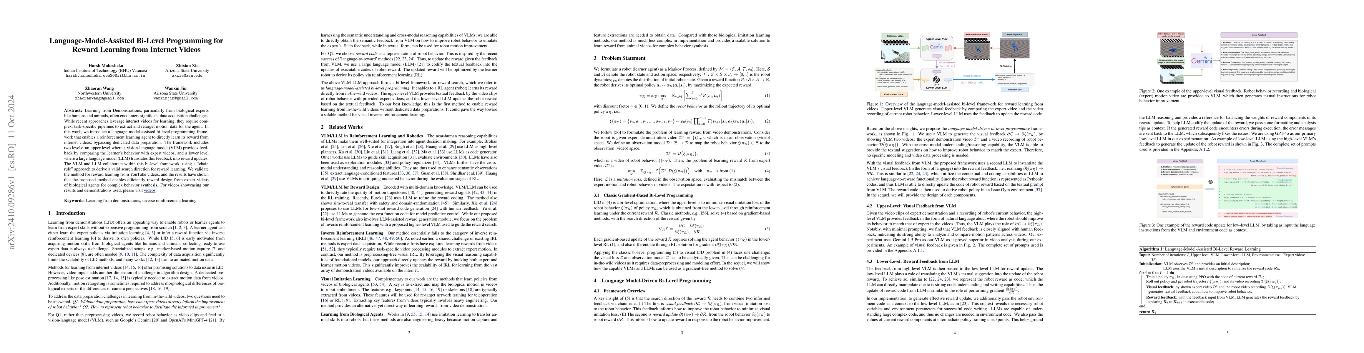 Thumbnail for Language-Model-Assisted Bi-Level Programming for Reward Learning from
  Internet Videos