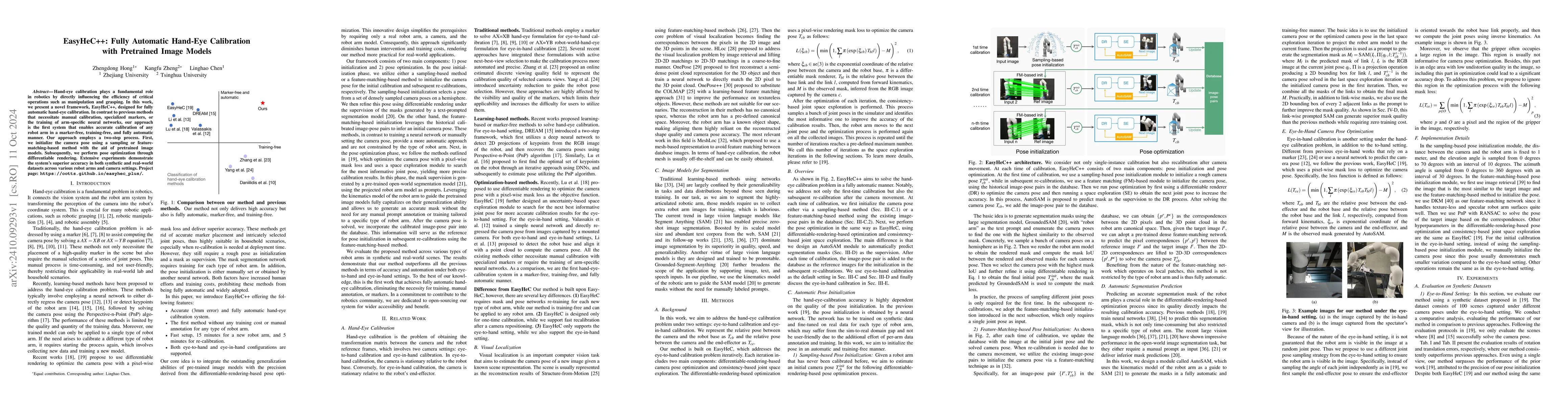 Thumbnail for EasyHeC++: Fully Automatic Hand-Eye Calibration with Pretrained Image
  Models