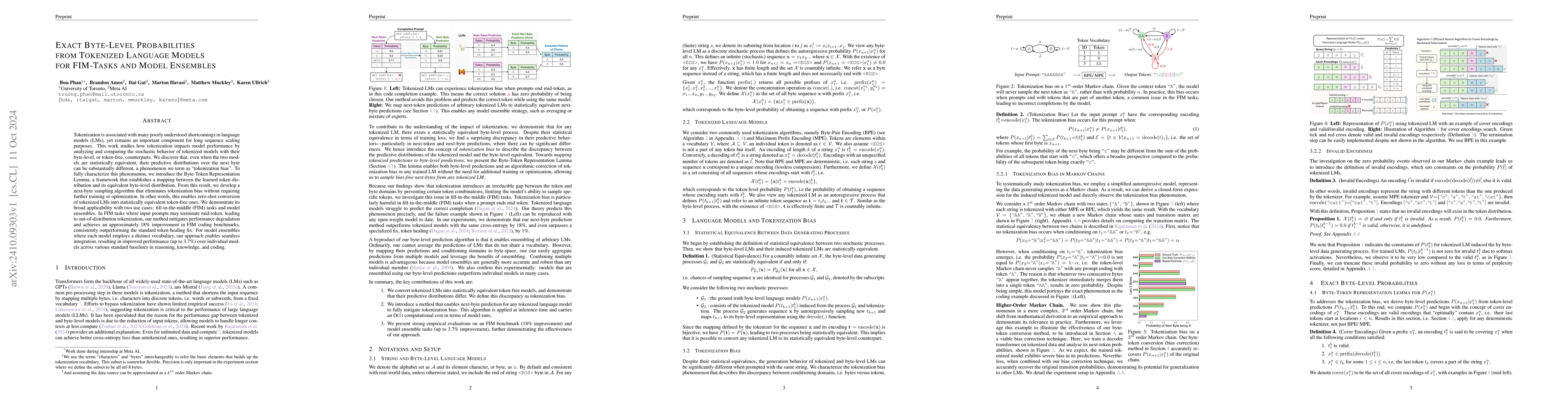 Thumbnail for Exact Byte-Level Probabilities from Tokenized Language Models for
  FIM-Tasks and Model Ensembles
