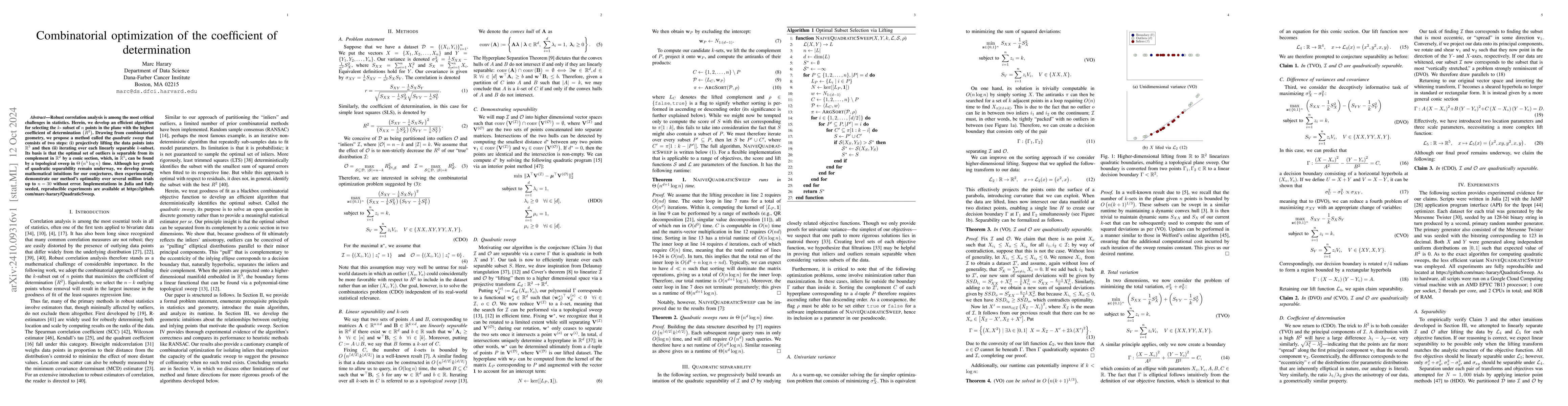 Thumbnail for Combinatorial optimization of the coefficient of determination