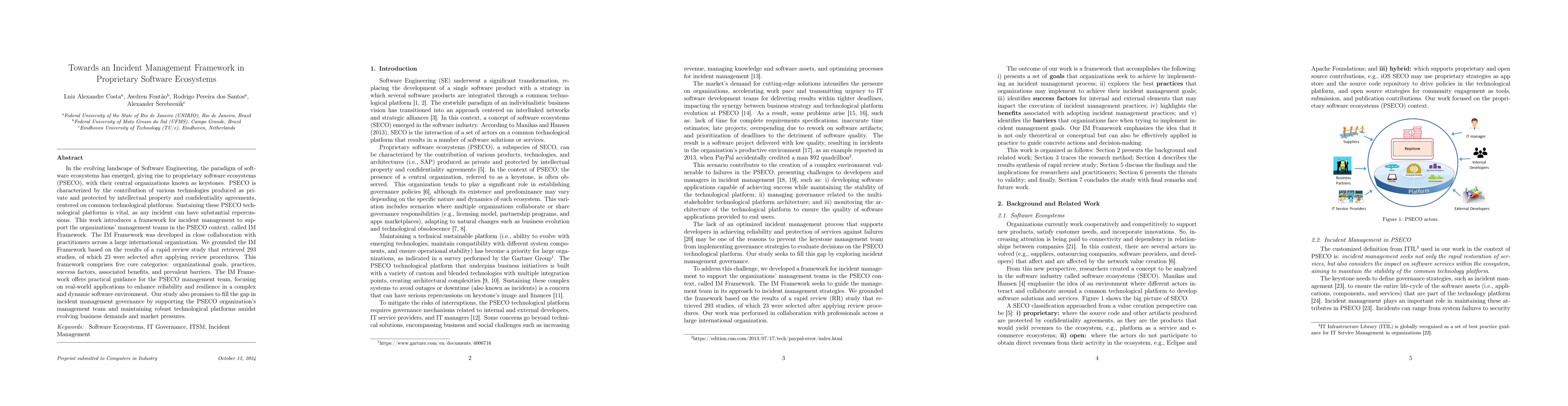 Thumbnail for Towards an Incident Management Framework in Proprietary Software
  Ecosystems