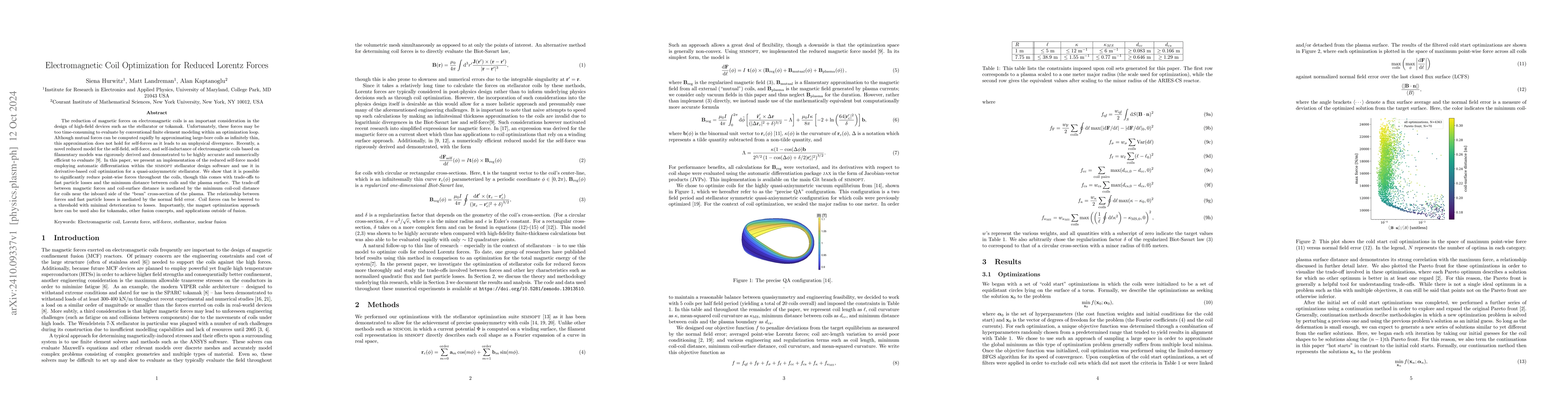 Thumbnail for Electromagnetic coil optimization for reduced Lorentz forces