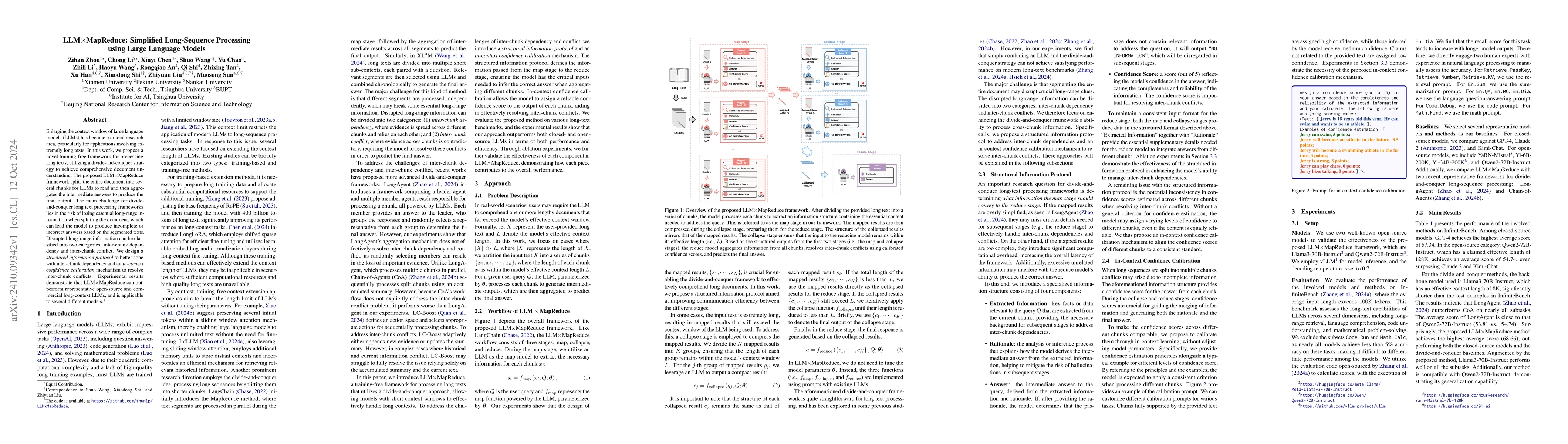 Thumbnail for LLM$\times$MapReduce: Simplified Long-Sequence Processing using Large
  Language Models