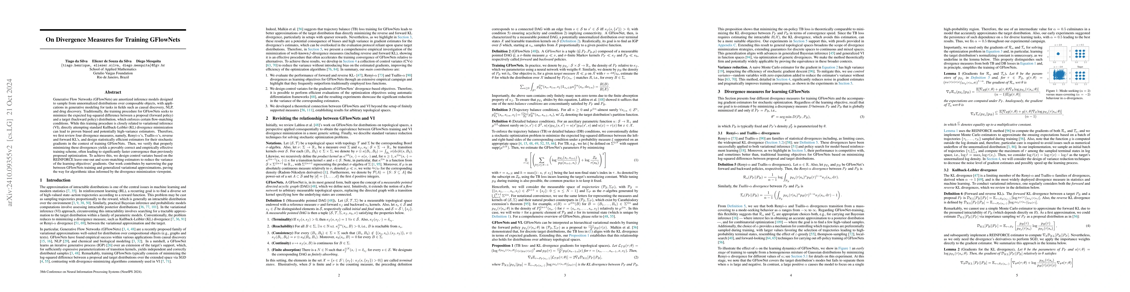 Thumbnail for On Divergence Measures for Training GFlowNets
