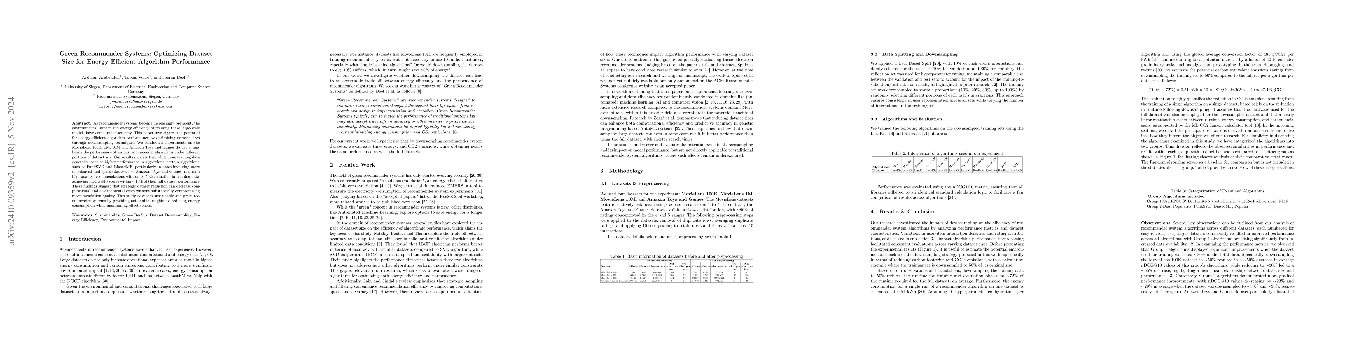 Thumbnail for Green Recommender Systems: Optimizing Dataset Size for Energy-Efficient
  Algorithm Performance