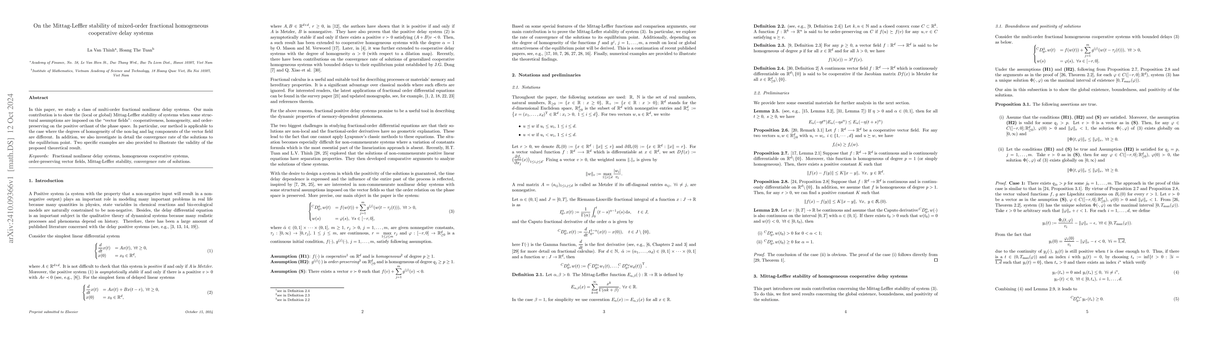 Thumbnail for On the Mittag-Leffler stability of mixed-order fractional homogeneous
  cooperative delay systems