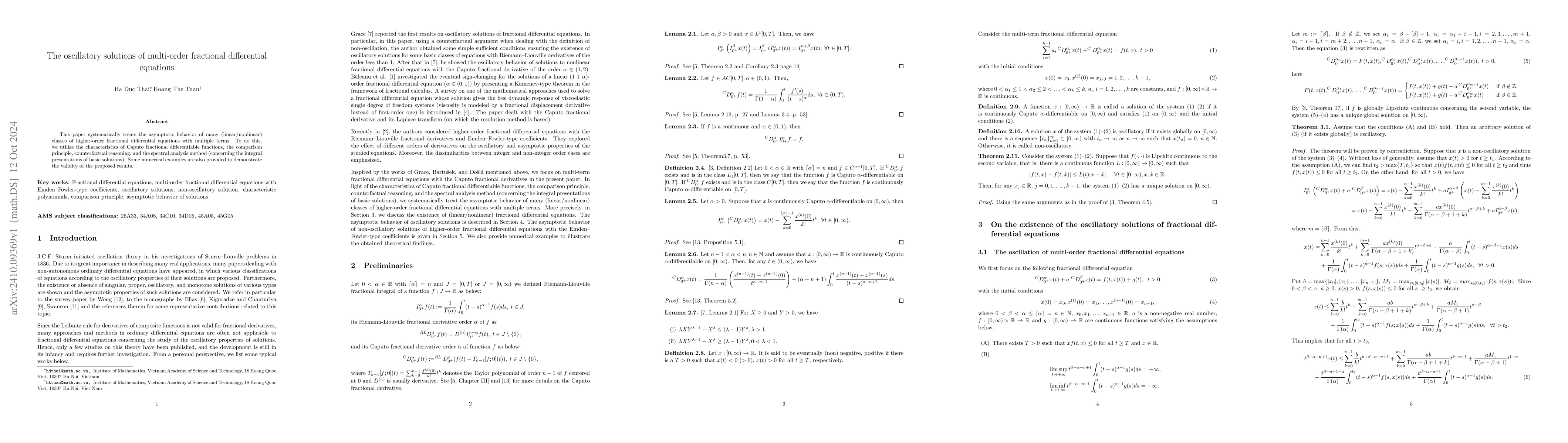 Thumbnail for The oscillatory solutions of multi-order fractional differential
  equations