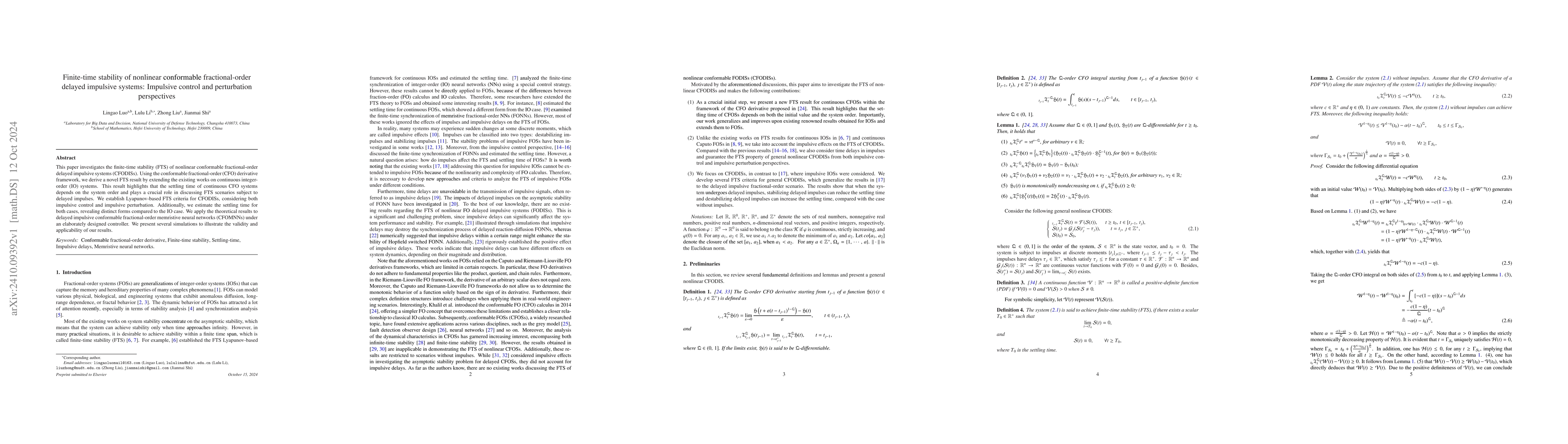 Thumbnail for Finite-time stability of nonlinear conformable fractional-order delayed
  impulsive systems: Impulsive control and perturbation perspectives