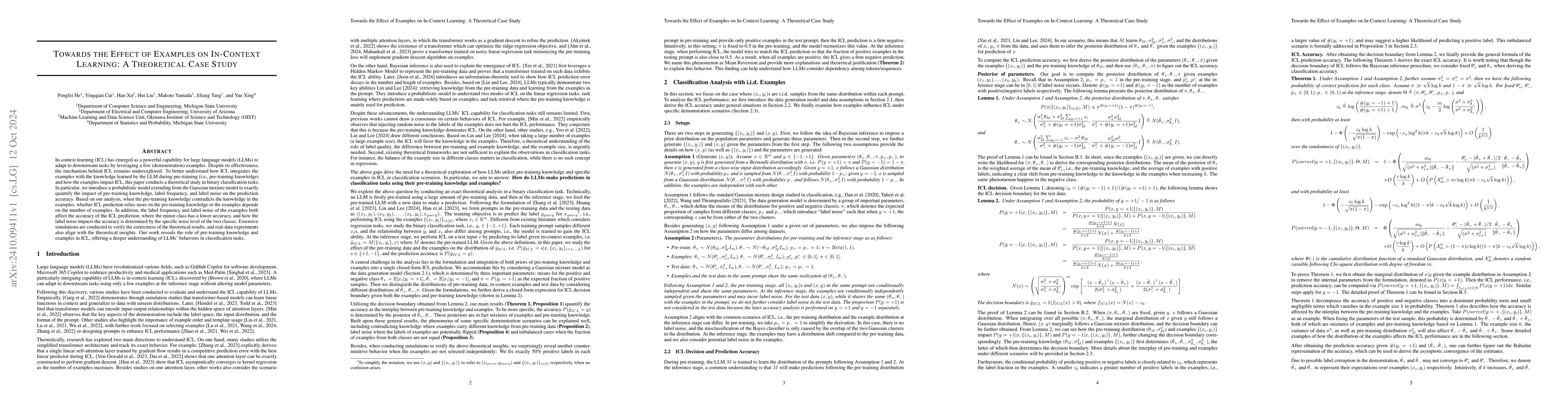 Thumbnail for Towards the Effect of Examples on In-Context Learning: A Theoretical
  Case Study