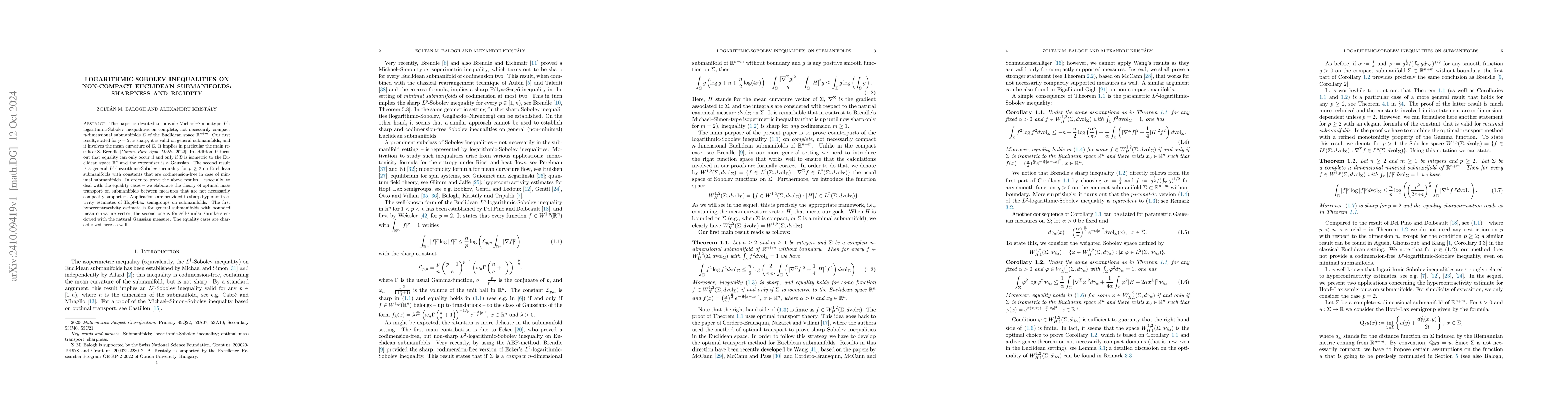 Thumbnail for Logarithmic-Sobolev inequalities on non-compact Euclidean submanifolds:
  sharpness and rigidity