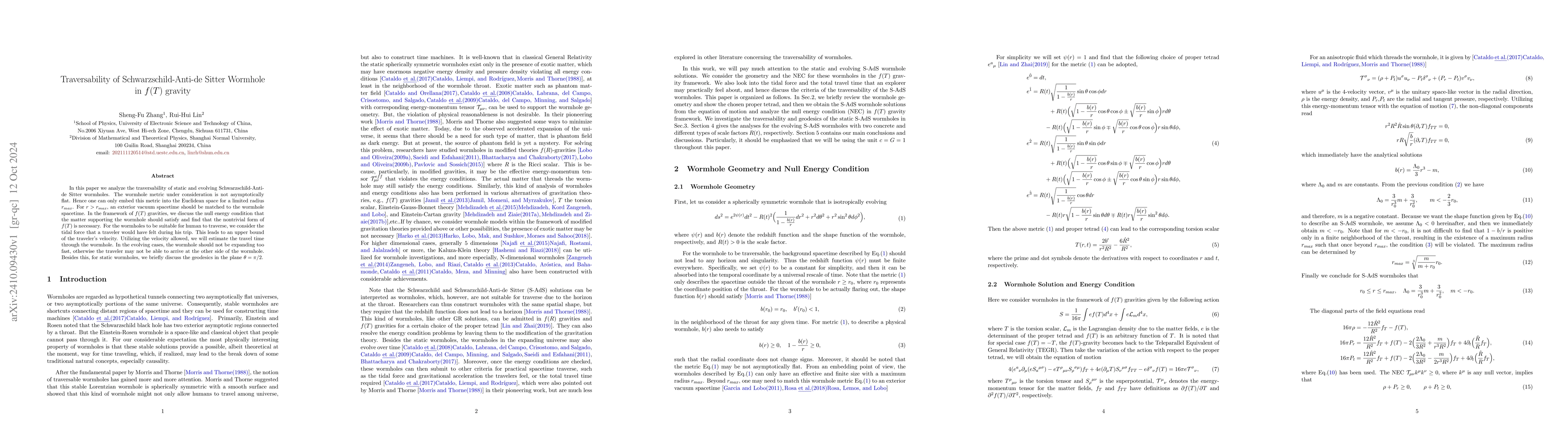Thumbnail for Traversability of Schwarzschild-Anti-de Sitter Wormhole in f(T) gravity