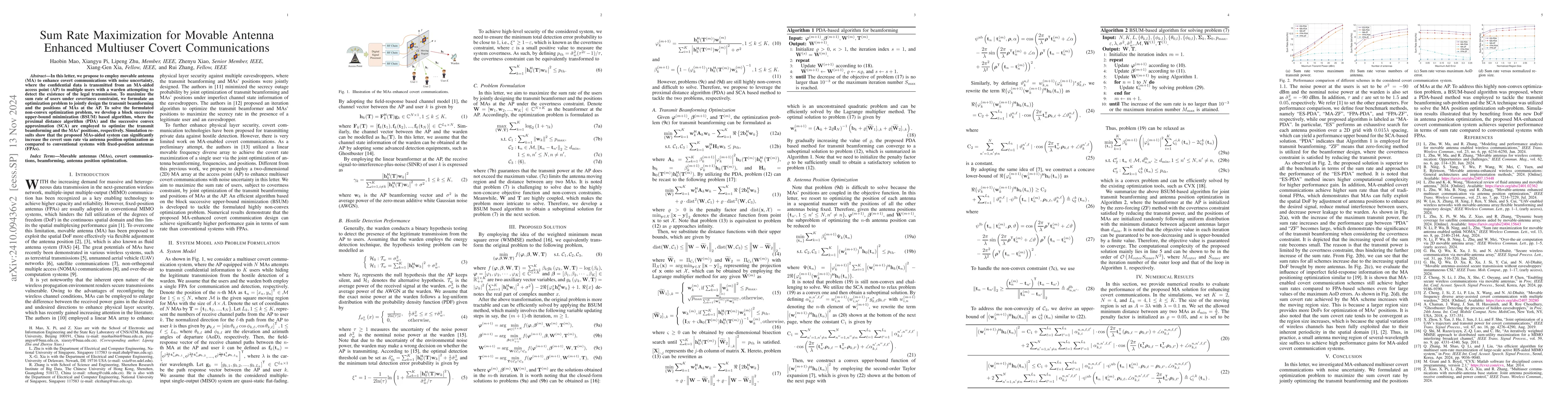 Thumbnail for Sum Rate Maximization for Movable Antenna Enhanced Multiuser Covert
  Communications