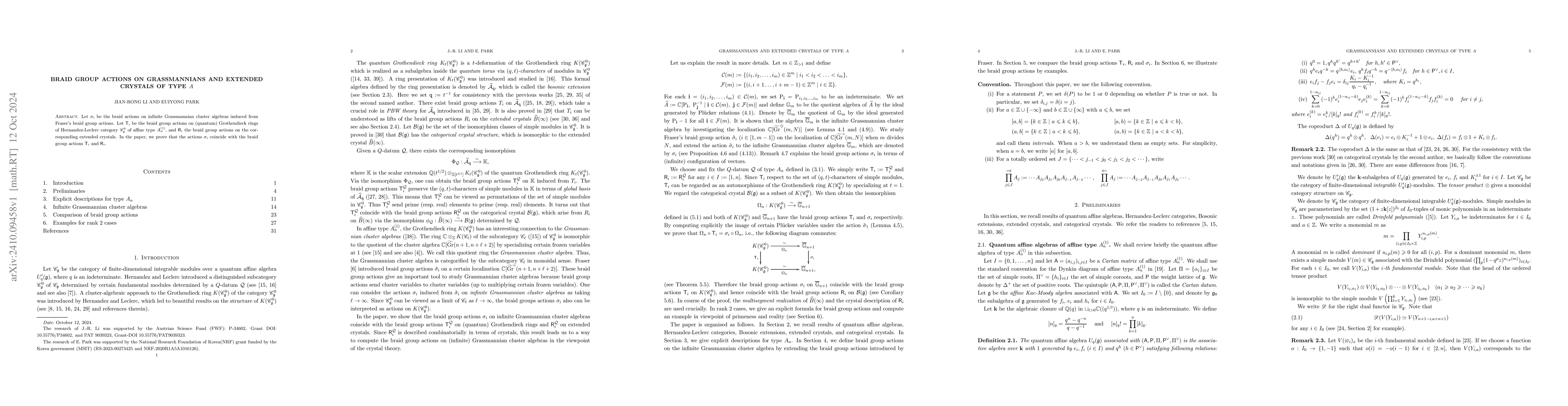 Thumbnail for Braid group actions on grassmannians and extended crystals of type $A$