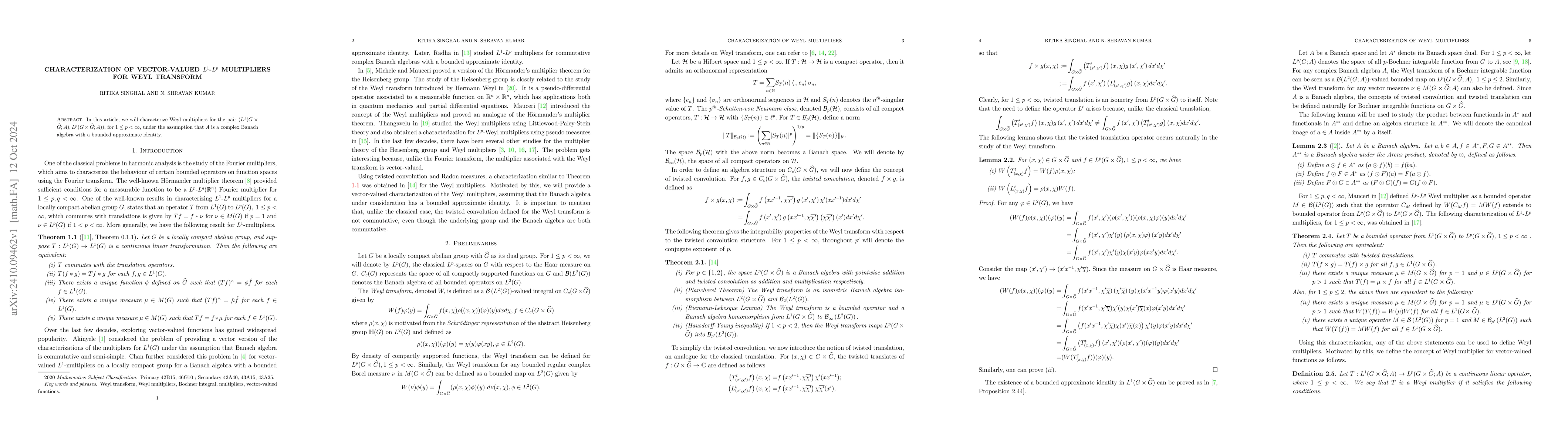 Thumbnail for Characterization of vector-valued $L^1$-$L^p$ multipliers for Weyl
  transform