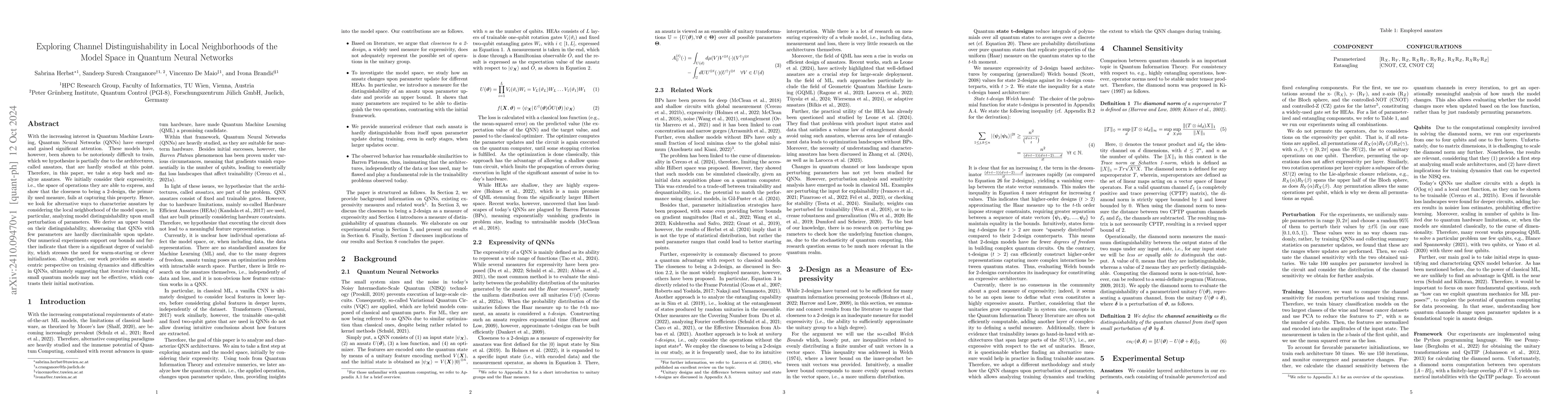 Thumbnail for Exploring Channel Distinguishability in Local Neighborhoods of the Model
  Space in Quantum Neural Networks