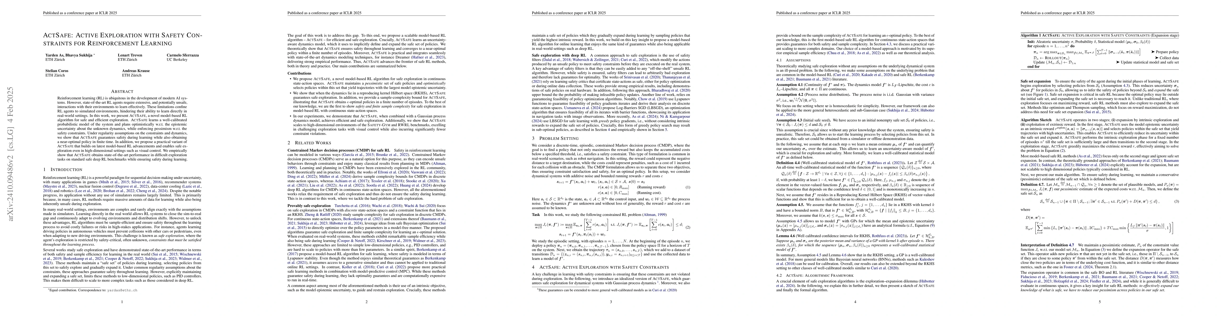 Thumbnail for ActSafe: Active Exploration with Safety Constraints for Reinforcement
  Learning