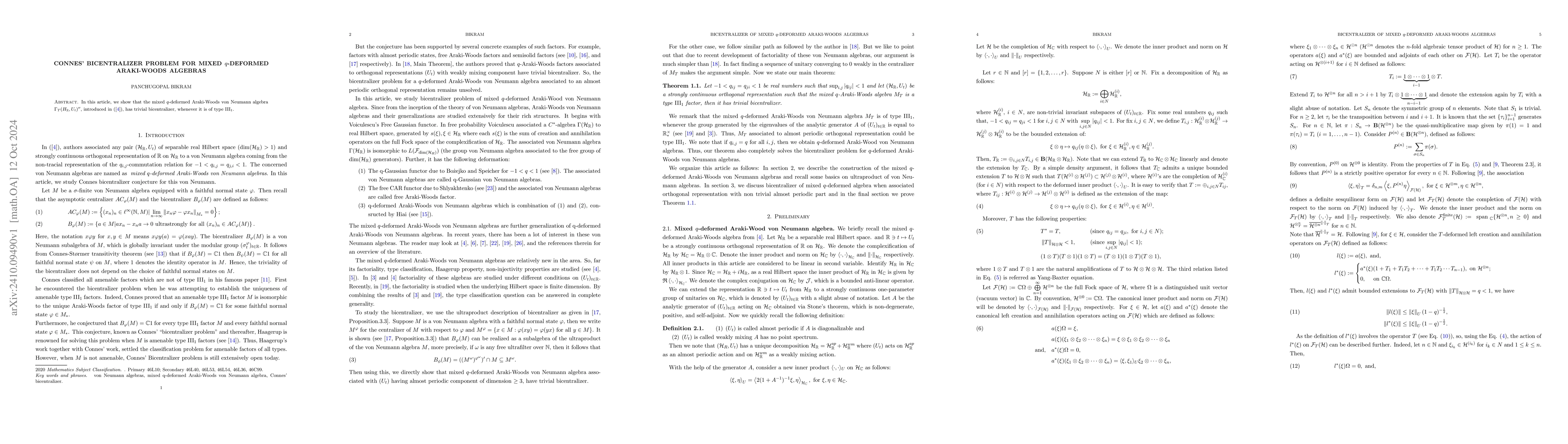 Thumbnail for Connes' Bicentralizer Problem for Mixed $q$-deformed Araki-Woods
  Algebras