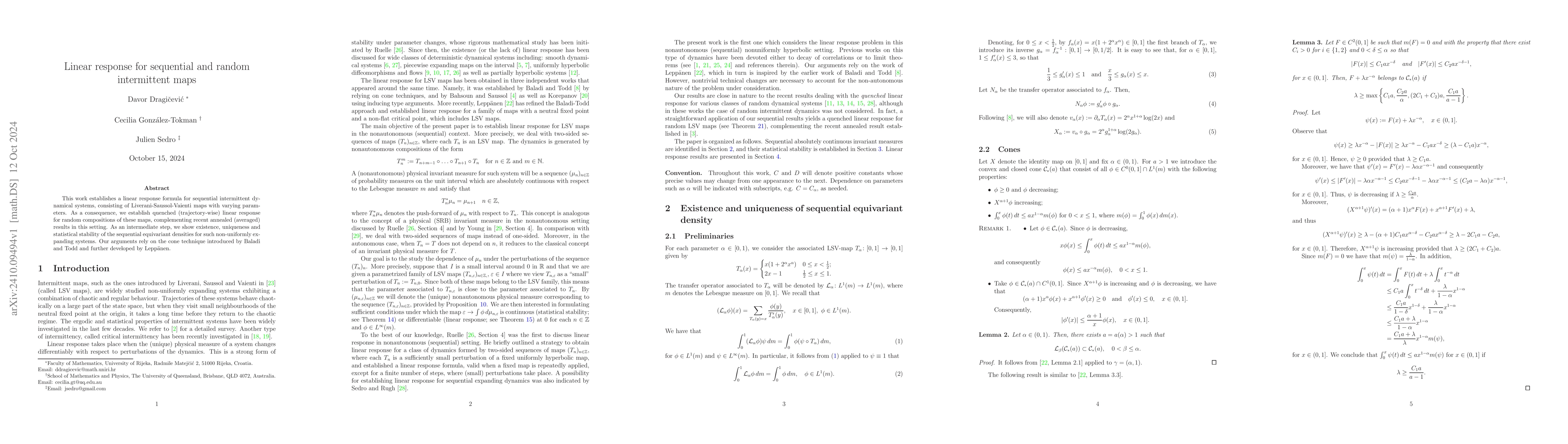 Thumbnail for Linear response for sequential and random intermittent maps