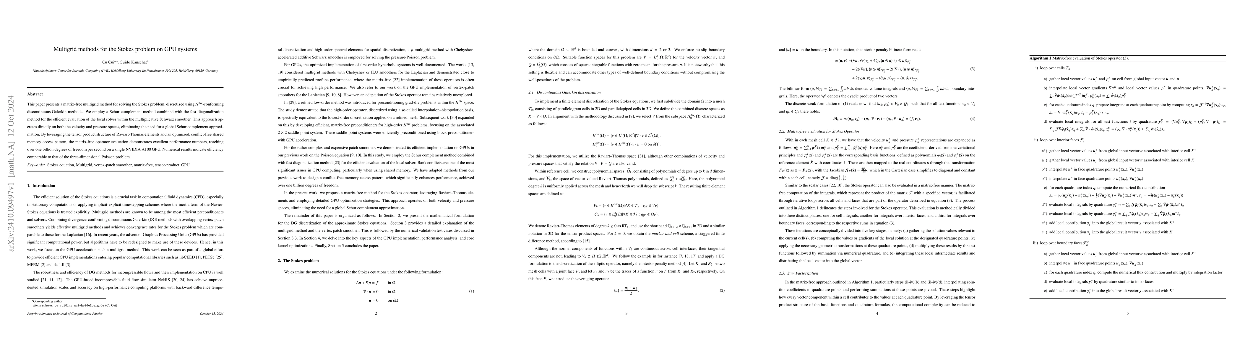 Thumbnail for Multigrid methods for the Stokes problem on GPU systems