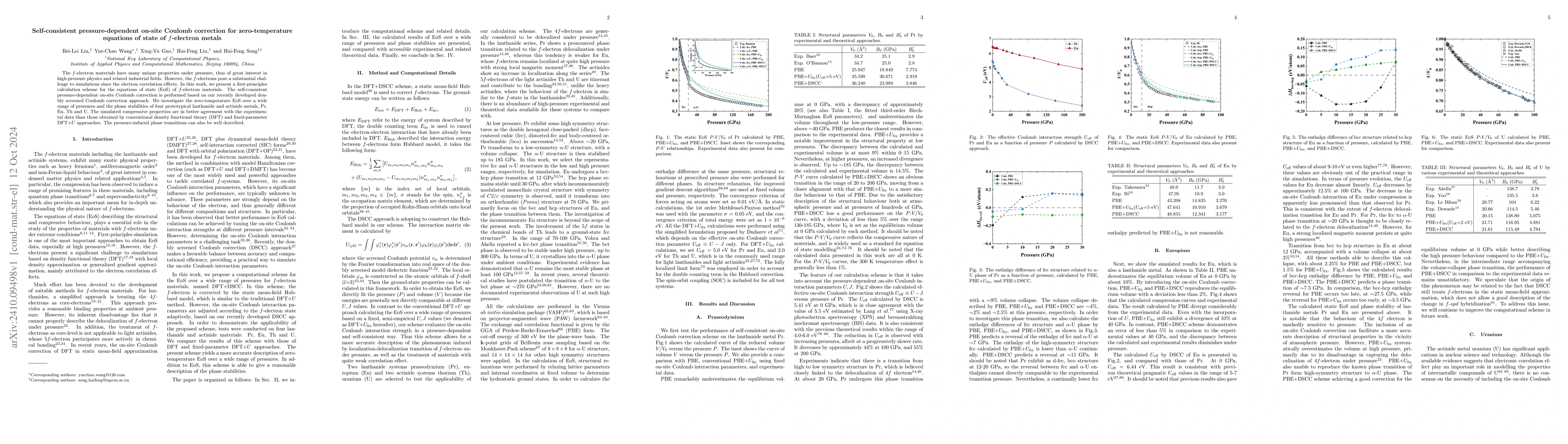 Thumbnail for Self-consistent pressure-dependent on-site Coulomb correction for
  zero-temperature equations of state of $f$-electron metals