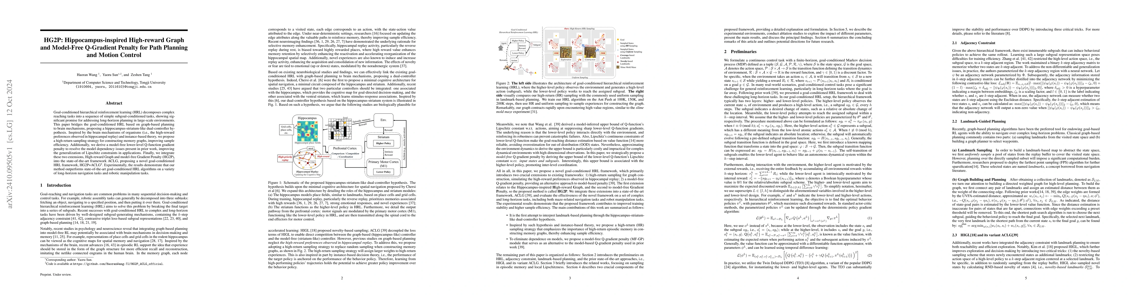 Thumbnail for HG2P: Hippocampus-inspired High-reward Graph and Model-Free Q-Gradient
  Penalty for Path Planning and Motion Control