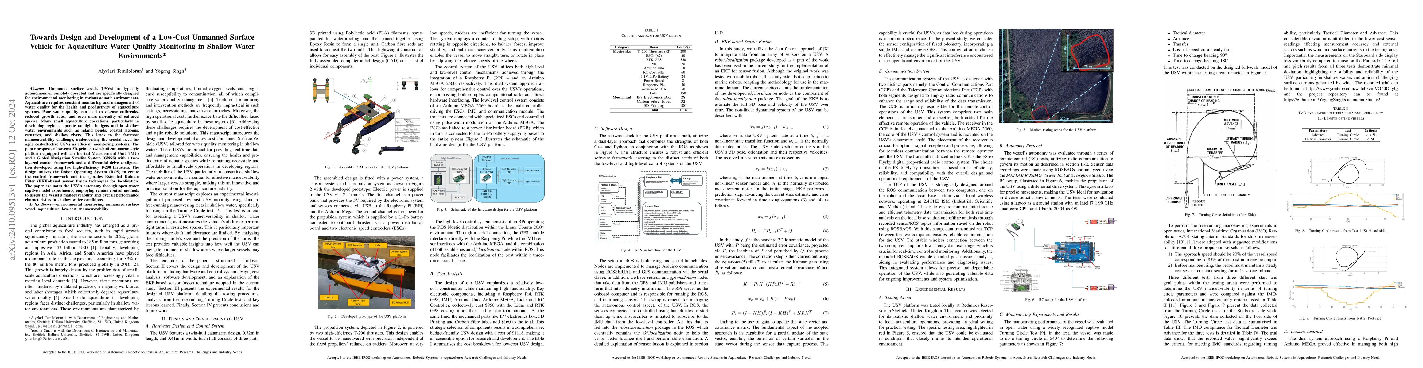 Thumbnail for Towards Design and Development of a Low-Cost Unmanned Surface Vehicle
  for Aquaculture Water Quality Monitoring in Shallow Water Environments