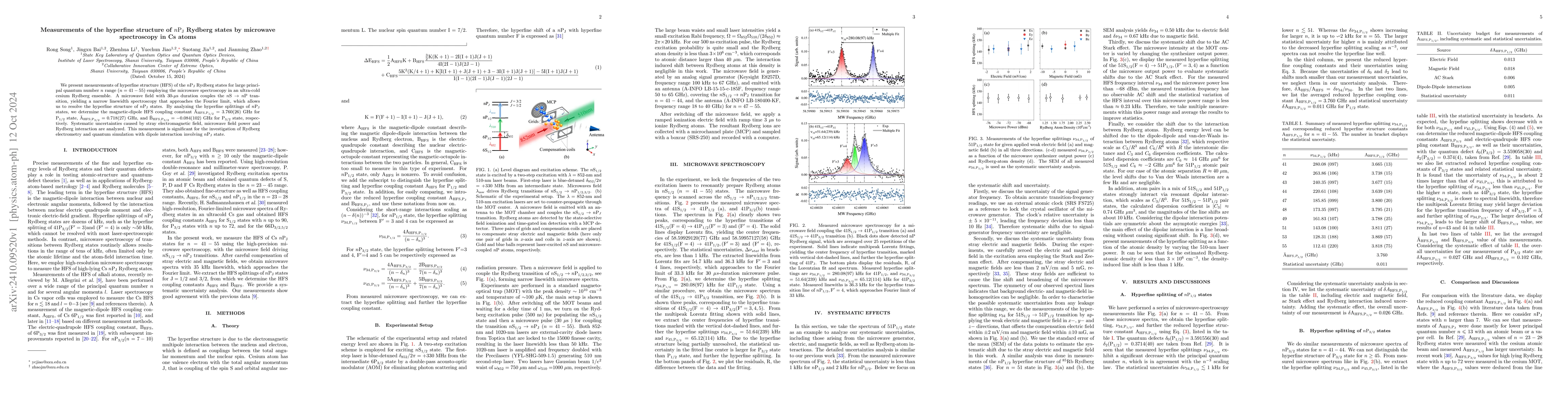 Thumbnail for Measurements of the hyperfine structure of $nP_J$ Rydberg states by
  microwave spectroscopy in Cs atoms