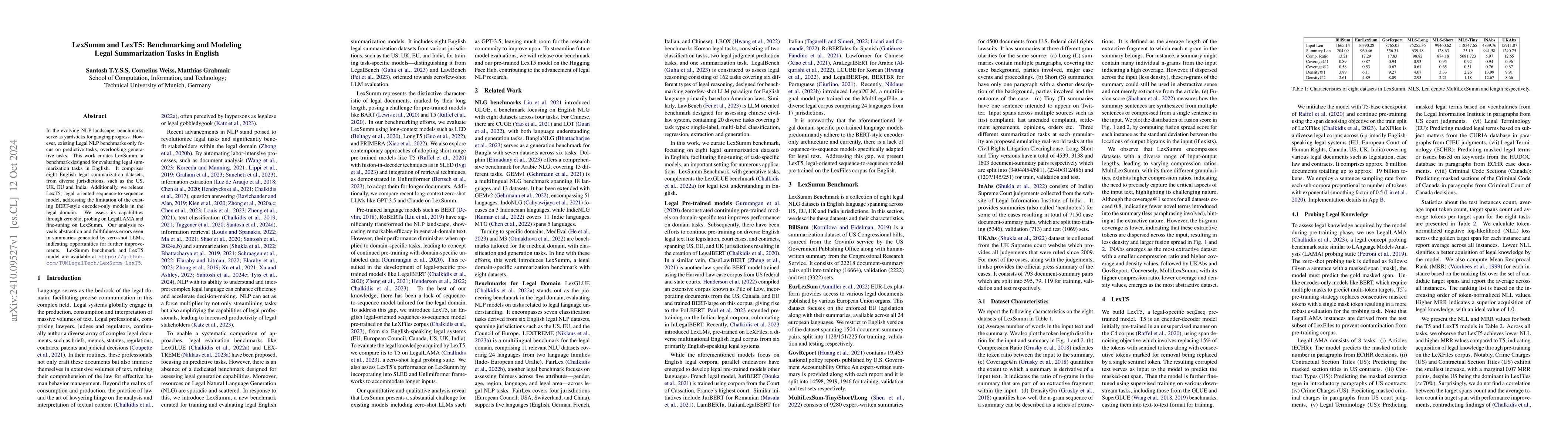 Thumbnail for LexSumm and LexT5: Benchmarking and Modeling Legal Summarization Tasks
  in English