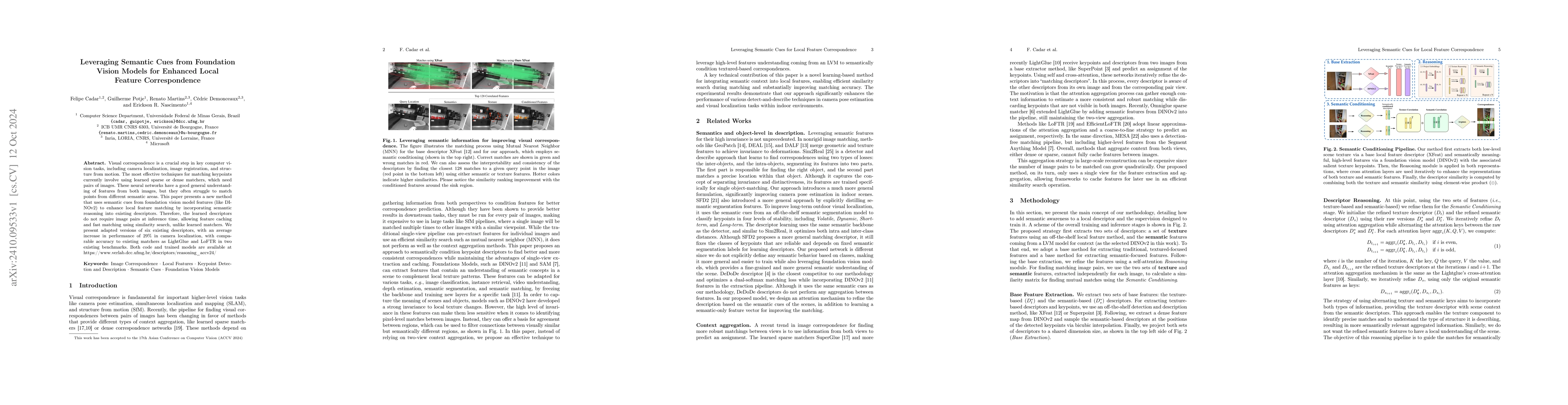 Thumbnail for Leveraging Semantic Cues from Foundation Vision Models for Enhanced
  Local Feature Correspondence