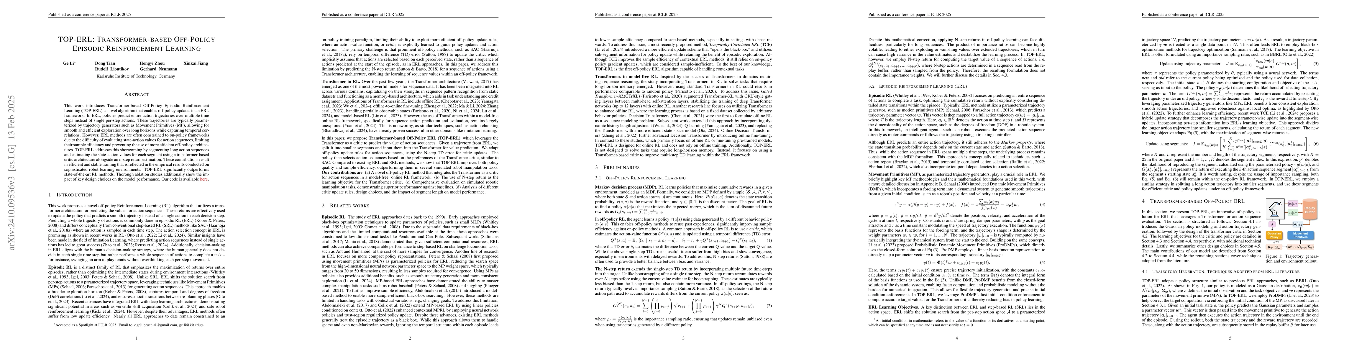 Thumbnail for TOP-ERL: Transformer-based Off-Policy Episodic Reinforcement Learning