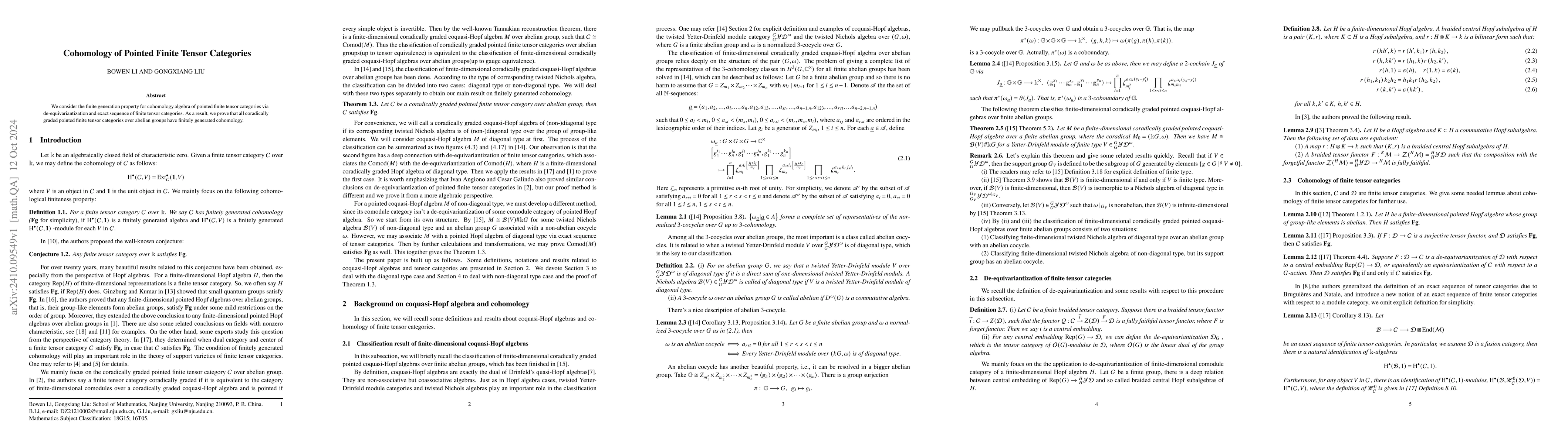 Thumbnail for Cohomology of Pointed Finite Tensor Categories