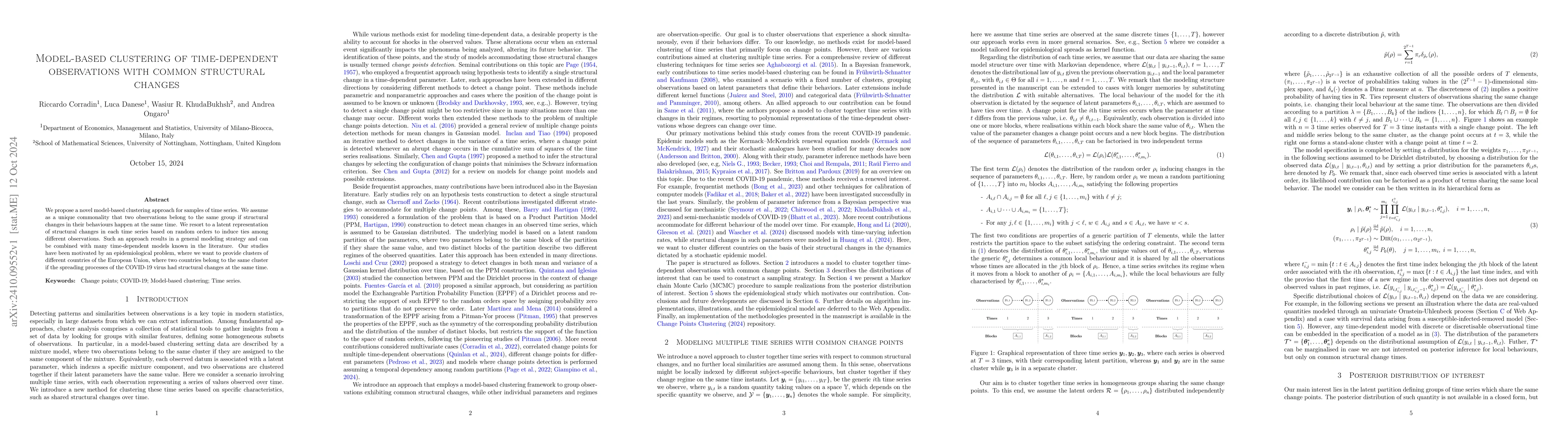 Thumbnail for Model-based clustering of time-dependent observations with common
  structural changes